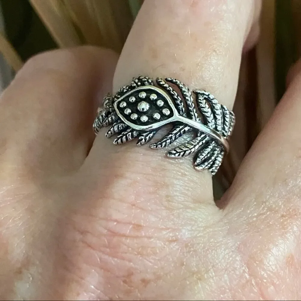 Evil Eye Leaves Boho Sterling Silver Ring